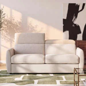 Canapé convertible SOVALI beige trois places avec têtières multiposition