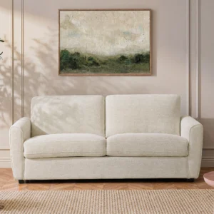 Canapé convertible SCOTIMI beige en tissu chenille avec accoudoirs