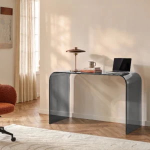 Bureau KARDEMO anthracite avec plateau transparent en verre trempé
