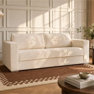Canapé convertible LORETO beige en velours côtelé avec couchage intégré