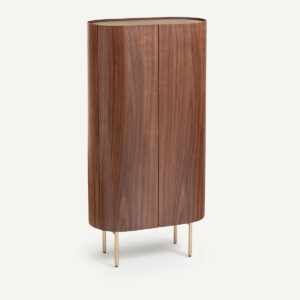 armoire Aslen AM.PM en placage noyer, cuir et piètement champagne