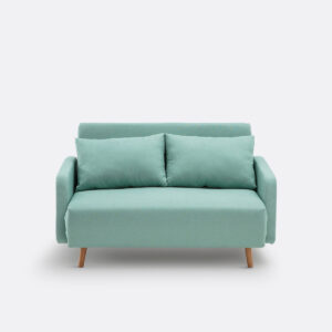 Canapé convertible Cosico en tissu texturé, avec coussins et pieds coniques en hêtre