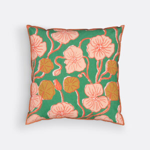 Housse de coussin Marles carrée à imprimé floral recto verso et finition contrastée