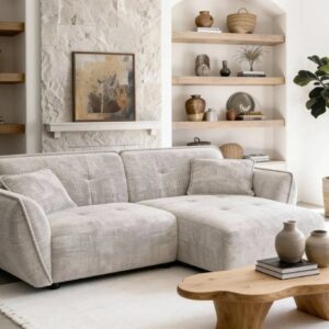 Canapé d'angle Mona Angle Casanova beige avec méridienne et assise centrale