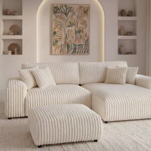 Canapé Casanova Paris Duo Caisa beige avec méridienne et pouf