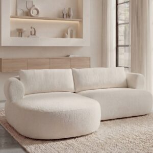 Canapé d'angle Casanova Paris Elly beige avec méridienne et assise centrale