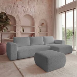 Canapé Casanova Paris Duo Ariel gris clair avec méridienne et pouf