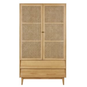 Armoire Maisons du Monde Suzelle avec cannage en rotin, deux portes et tiroirs