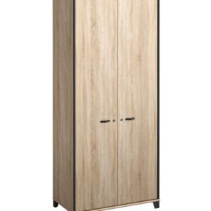 Armoire Gami Gregory à deux portes, finition bois clair et touches noires