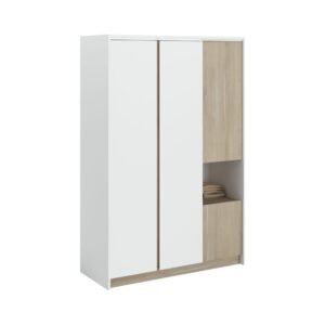 Armoire CAMIF Palerme à quatre portes, décor chêne artisan et blanc