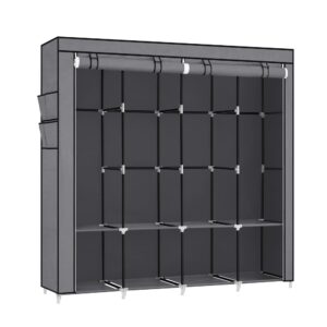 Armoire SONGMICS grise avec compartiments de suspension, étagères et poches latérales