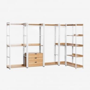 Armoire Sklum Ariaster ouverte avec modules d’angle, tiroirs et tringles