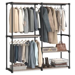 Armoire SONGMICS taupe en tissu et tubes métalliques avec étagères et tringles