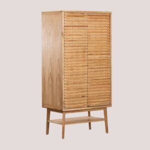 Armoire Deleyna Sklum marron en bois naturel aux portes ondulées
