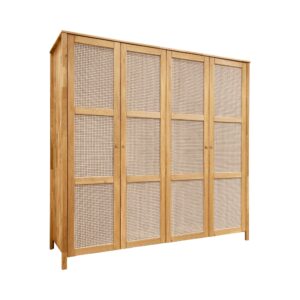 Armoire CAMIF Capucine à quatre portes en chêne massif et cannage