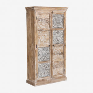Armoire Heb Sklum en bois de manguier avec poignées métalliques florales