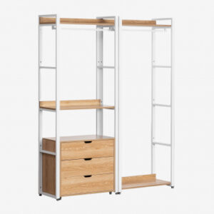 Armoire Ariaster Sklum ouverte avec tiroirs, étagères et porte-manteaux