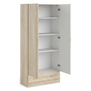 Armoire Dmora à effet chêne avec deux portes battantes et tiroir