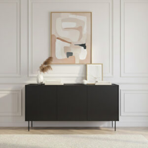 Buffet Bobochic Atlas noir, trois portes et détails couleur chêne