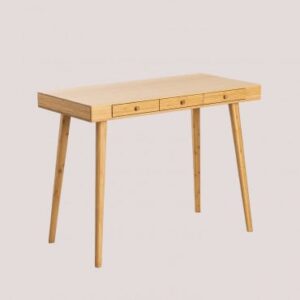Bureau Takeo en bambou naturel avec plateau et trois tiroirs