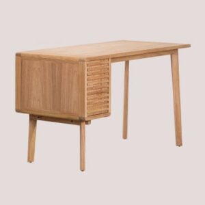 Bureau Deleyna Sklum en bois naturel avec façade à lattes horizontales
