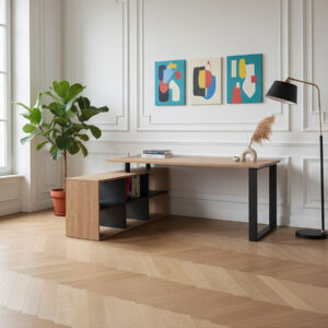 Bureau d’angle BOBOCHIC COLOGNE en chêne et noir avec six niches