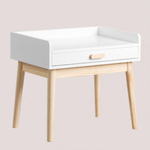 Bureau Tom Kids Sklum blanc avec plateau en MDF, pieds en pin et tiroir.