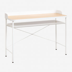 Bureau Kerobert Sklum marron bois clair et blanc ivoire avec étagère basse