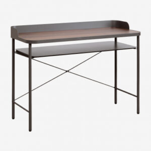 Bureau Kerobert gris granit et bois foncé avec plateau et étagère basse