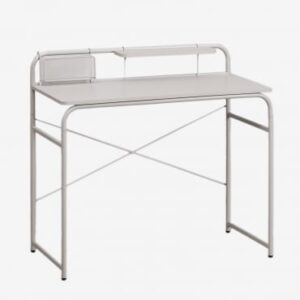 Bureau Sibila Sklum beige avec plateau en bois et étagère supérieure