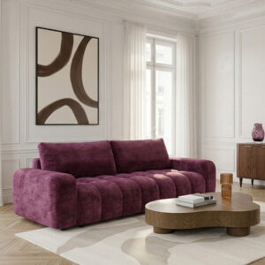 Canapé Bobochic Jules trois places convertible en tissu lisse rouge