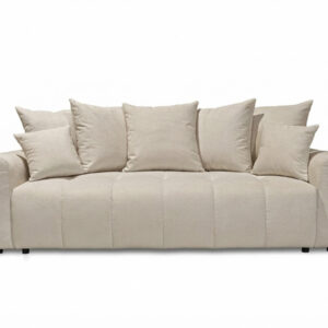 Canapé Bobochic ROXELANE trois places convertible en tissu chiné beige avec coussins