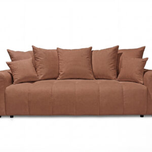 Canapé convertible Bobochic Roxelane orange chiné avec assise capitonnée et coussins