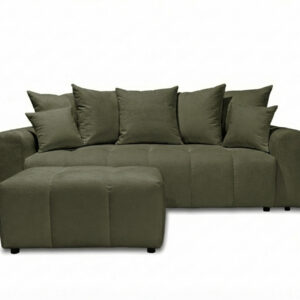 Canapé Bobochic Roxélane convertible en tissu chiné avec pouf vert