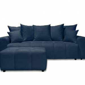 Canapé Bobochic Roxelane en tissu chiné avec pouf bleu foncé convertible