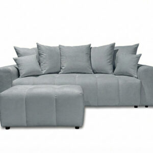 Canapé Bobochic Roxelane en tissu chiné avec pouf gris clair
