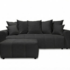 Canapé Bobochic Roxelane convertible en tissu chiné avec pouf gris foncé
