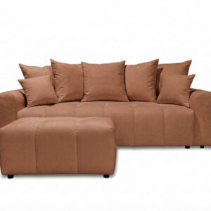Canapé Bobochic Roxelane trois places en tissu chiné avec pouf orange