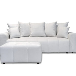 Canapé convertible Bobochic Roxelane en tissu chiné avec pouf blanc