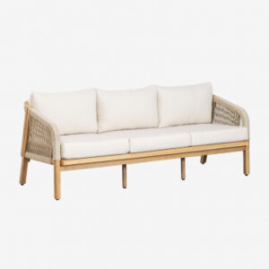 Canapé Dubai Sklum en acacia, tissu blanc et tressage en corde