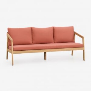 Canapé Kaela Sklum en acacia, corde tressée et tissu terracotta