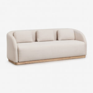 Canapé Verona trois places en acacia clair avec coussins en tissu oléfine