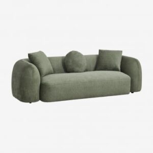 Canapé Coco Sklum vert sauge en chenille avec trois coussins déhoussables