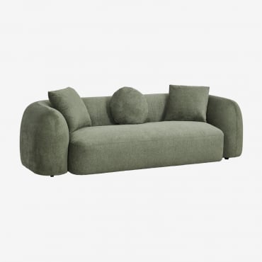 Canapé Coco Sklum vert sauge en chenille avec trois coussins déhoussables