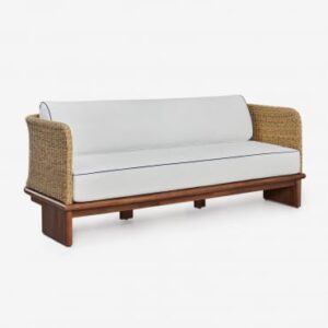 Canapé Sklum Famara en rotin synthétique, acacia foncé et coussins en oléfine