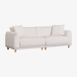 Canapé Eracli Sklum blanc en tissu bouclé avec deux coussins assortis