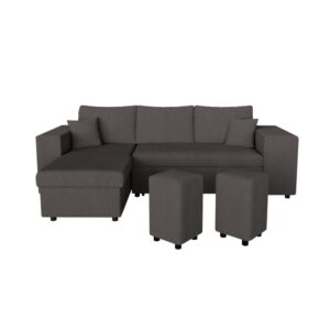 Canapé convertible Usinestreet MADY gris en velours côtelé avec deux poufs