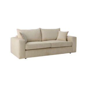 Canapé convertible Otto beige en velours côtelé avec coussins et accoudoirs larges
