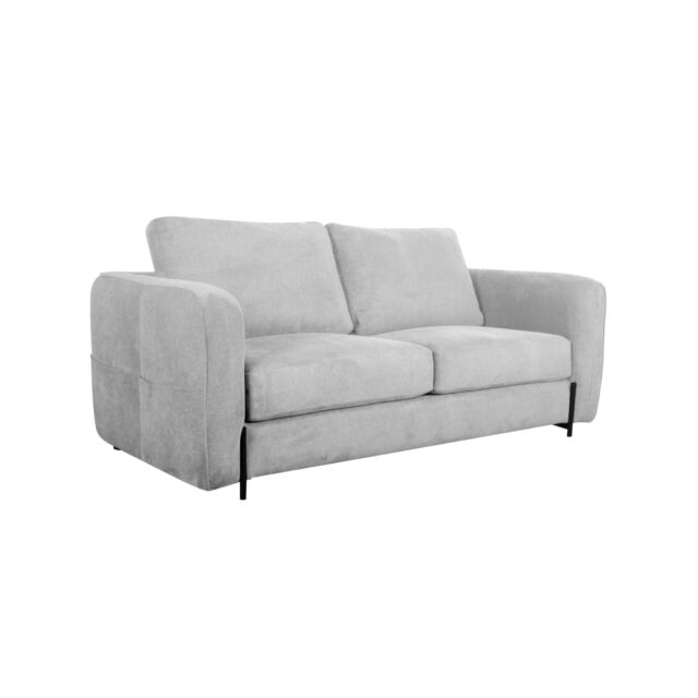 Canapé convertible CAMIF Orlane gris clair avec pieds en métal et coussins