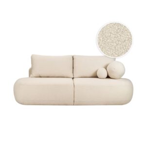 Canapé convertible Fabio blanc cassé en tissu bouclette aux lignes arrondies